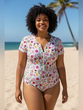 NWT Mott50 UPF50+ One-Piece Swimsuit Madeline Fresco Crush Fruit Euro Summer